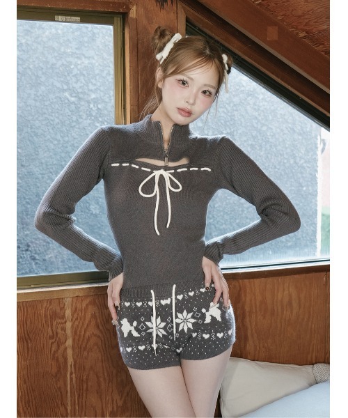 Darichステッチリボンオープンニットトップス ステッチリボンオープンニットトップス（ニット/セーター）｜Darich