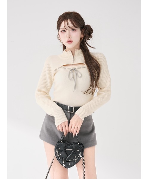 ステッチリボンオープンニットトップス（ニット/セーター）｜Darich