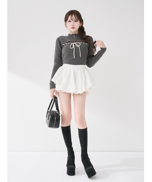ステッチリボンオープンニットトップス（ニット/セーター）｜Darich