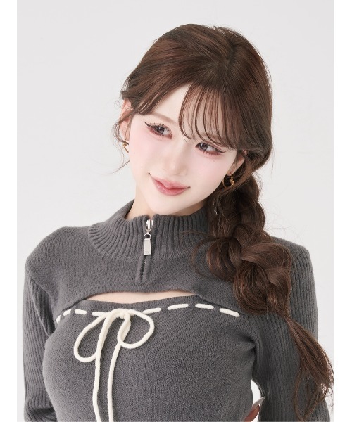 ステッチリボンオープンニットトップス（ニット/セーター）｜Darich