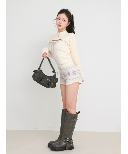 ステッチリボンオープンニットトップス（ニット/セーター）｜Darich