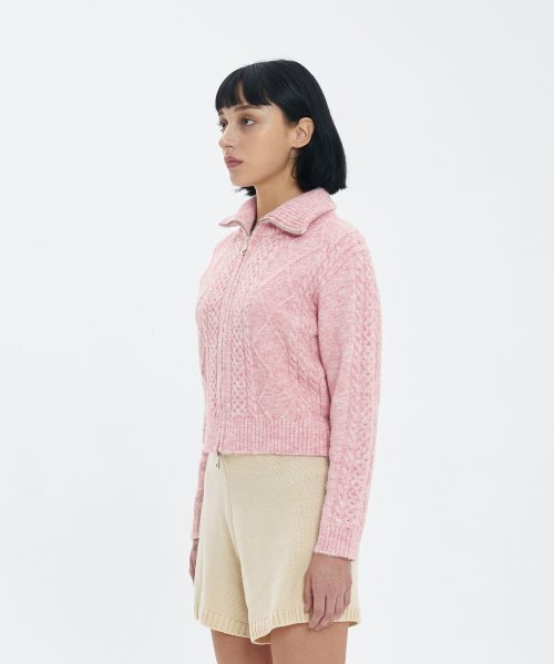 BLOND9(ブロンドナイン)の「フィッシャーマンケーブルウールニットジップアップ_ベビーピンク(カーディガン/ボレロ・レディース・その他・SMALL)」の2枚目の写真