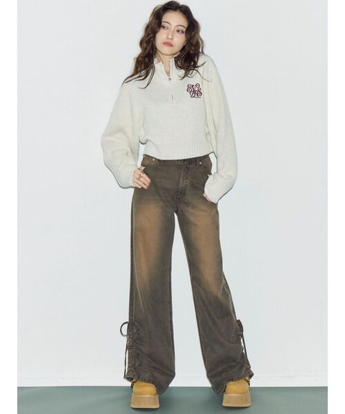 EVRIS（エヴリス）の「サイドギャザーリボンセミワイドデニムパンツ（デニムパンツ・レディース・ブラウン/インディゴブルー・MEDIUM/SMALL）」の18枚目の写真