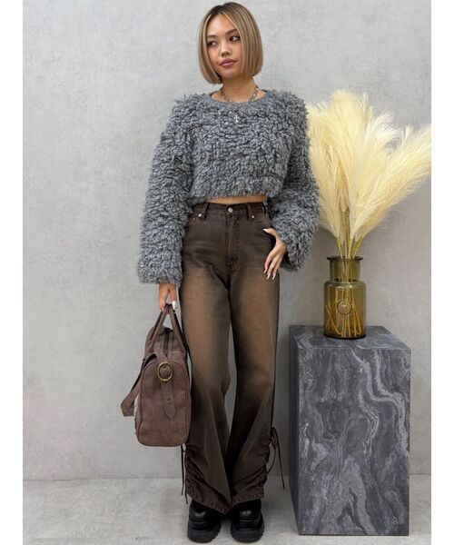 EVRIS（エヴリス）の「サイドギャザーリボンセミワイドデニムパンツ（デニムパンツ・レディース・ブラウン/インディゴブルー・MEDIUM/SMALL）」の5枚目の写真