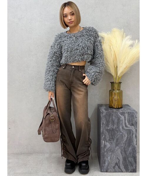 EVRIS（エヴリス）の「サイドギャザーリボンセミワイドデニムパンツ（デニムパンツ・レディース・ブラウン/インディゴブルー・MEDIUM/SMALL）」の6枚目の写真