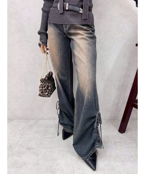 EVRIS（エヴリス）の「サイドギャザーリボンセミワイドデニムパンツ（デニムパンツ・レディース・ブラウン/インディゴブルー・MEDIUM/SMALL）」の10枚目の写真