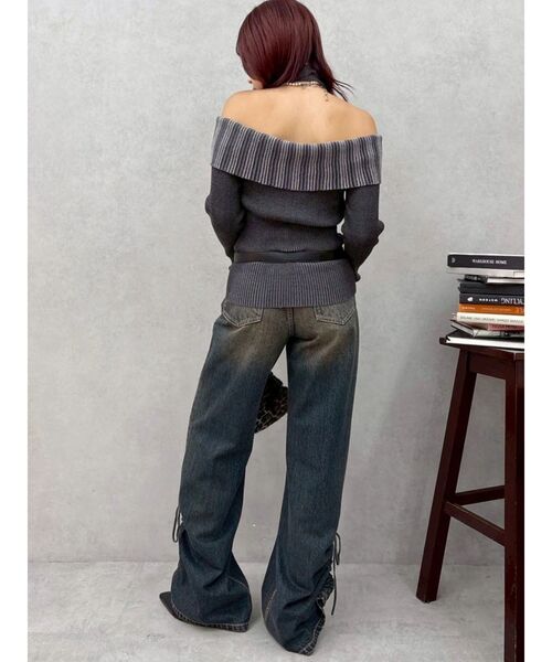 EVRIS（エヴリス）の「サイドギャザーリボンセミワイドデニムパンツ（デニムパンツ・レディース・ブラウン/インディゴブルー・MEDIUM/SMALL）」の15枚目の写真