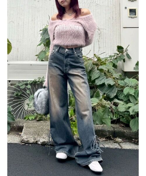 EVRIS（エヴリス）の「サイドギャザーリボンセミワイドデニムパンツ（デニムパンツ・レディース・ブラウン/インディゴブルー・MEDIUM/SMALL）」の17枚目の写真