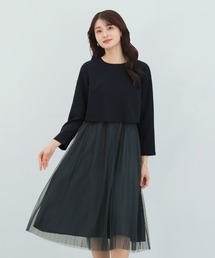 White Collection | 多機能すぎるワンピース【UVカット･速乾・接触冷感･防シワ・ストレッチ･洗える】ダブルピケクロス・チュールプリーツレイヤードワンピース(ワンピース)