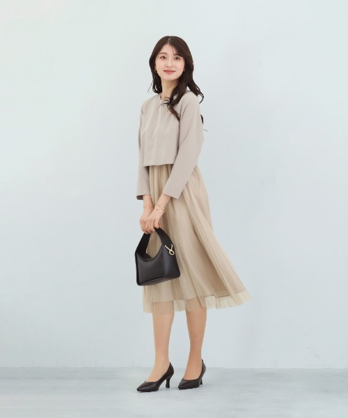 White Collection（ホワイトコレクション）の「多機能すぎるワンピース【UVカット･速乾・接触冷感･防シワ・ストレッチ･洗える】ダブルピケクロス・チュールプリーツレイヤードワンピース（ワンピース・レディース・グレイッシュベージュ/ブラック/ネイビー・M/S/L）」の8枚目の写真