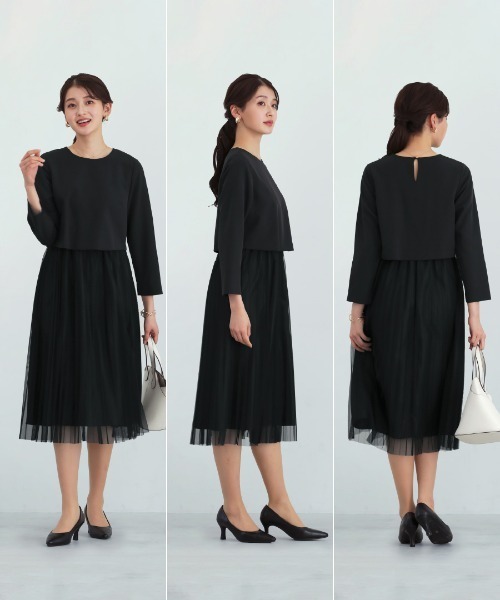 White Collection（ホワイトコレクション）の「多機能すぎるワンピース【UVカット･速乾・接触冷感･防シワ・ストレッチ･洗える】ダブルピケクロス・チュールプリーツレイヤードワンピース（ワンピース・レディース・グレイッシュベージュ/ブラック/ネイビー・M/S/L）」の12枚目の写真