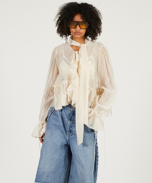 PRANK PROJECT（プランクプロジェクト）の「ラッフルボウタイブラウス / Ruffle Bow Tie Blouse（シャツ/ブラウス・レディース・ブラック/ホワイト・FREE）」の10枚目の写真