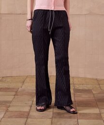 Jacquard drawstring bootcut banding pants Black