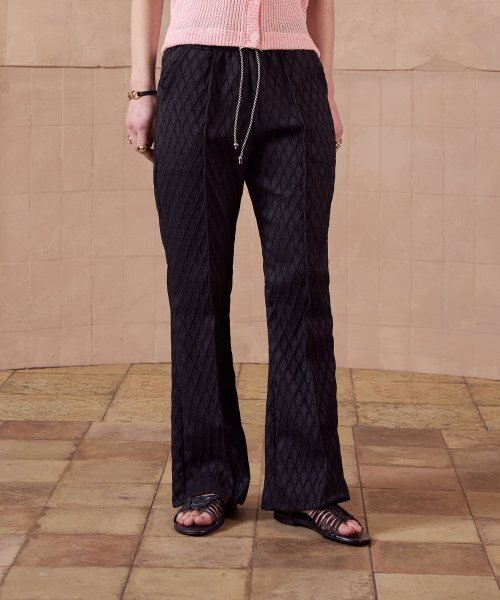 320SHOWROOM(320ショールーム)の「Jacquard drawstring bootcut banding pants Black(その他パンツ・レディース・その他・FREE)」の1枚目の写真