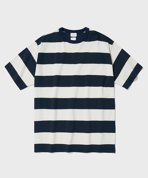 OUTSTANDING(アウトスタンディング)の「ボーダーTシャツ_ネイビー/アイボリー(Tシャツ/カットソー・レディース・その他・MEDIUM/SMALL/LARGE)」の1枚目の写真