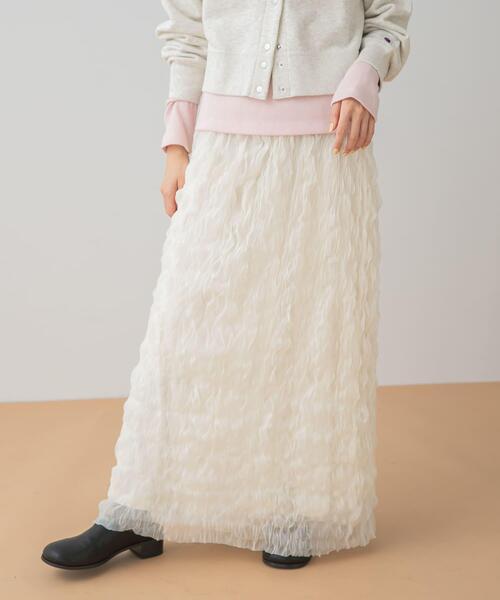 SENSE OF PLACE by URBAN RESEARCH（センスオブプレイスバイアーバンリサーチ）の「ウェーブチュールスカート（スカート・レディース・アイボリー/ブラック・ONE）」の5枚目の写真