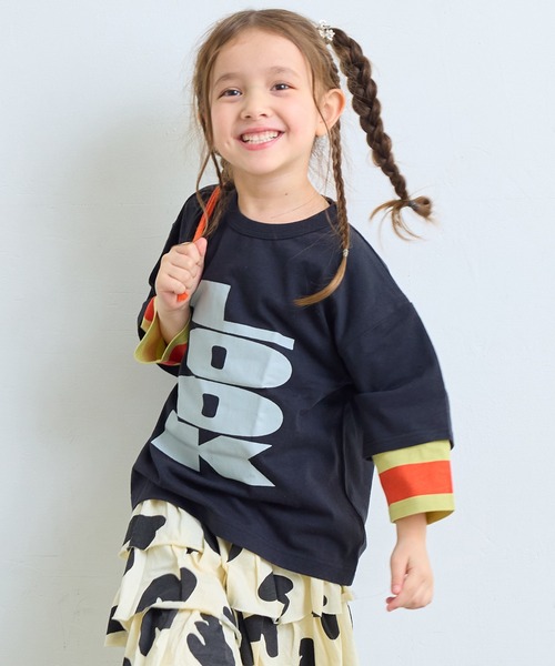 MARKEY'S(マーキーズ)の「レイヤードスリーブロンティー(Tシャツ/カットソー・キッズ・オレンジ/グリーン/ブラック・80/90/95/100/110/120/130/140/150)」の2枚目の写真