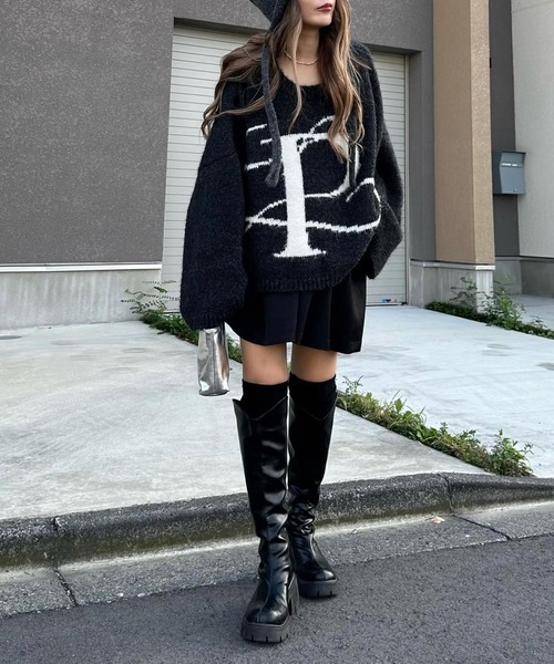 merrylatte（メリーラテ）の「オリジナルロゴハンドメイドルーズモヘアニット【Primaras】（ニット/セーター・レディース・チャコールグレー・FREE）」の2枚目の写真