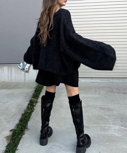 merrylatte（メリーラテ）の「オリジナルロゴハンドメイドルーズモヘアニット【Primaras】（ニット/セーター・レディース・チャコールグレー・FREE）」の6枚目の写真