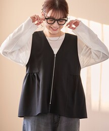 coen | リネンライク ペプラムジップベスト(ベスト)