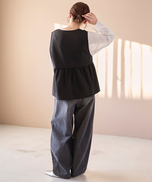 coen（コーエン）の「リネンライク ペプラムジップベスト（ベスト・レディース・ブラック/モカ・FREE）」の4枚目の写真