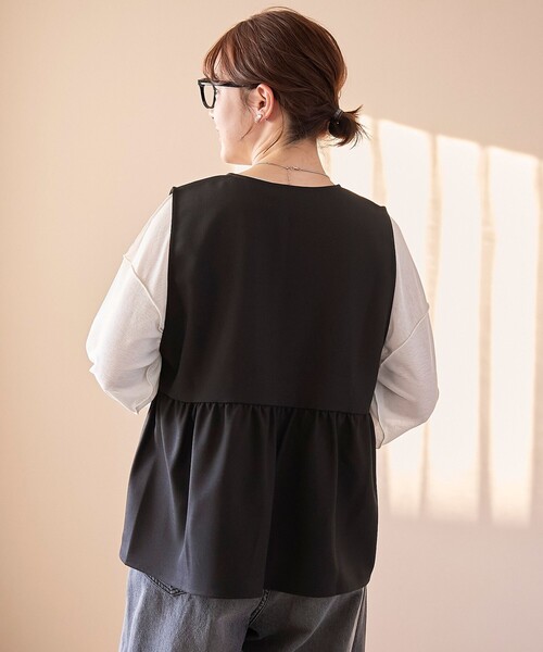 coen（コーエン）の「リネンライク ペプラムジップベスト（ベスト・レディース・ブラック/モカ・FREE）」の7枚目の写真