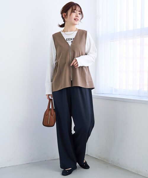 coen（コーエン）の「リネンライク ペプラムジップベスト（ベスト・レディース・ブラック/モカ・FREE）」の8枚目の写真