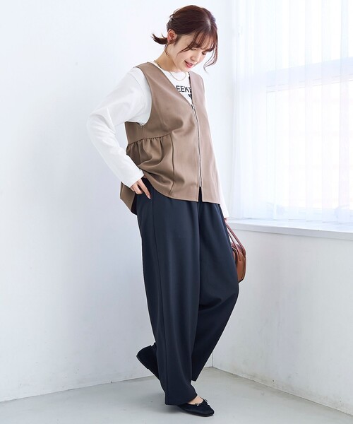 coen（コーエン）の「リネンライク ペプラムジップベスト（ベスト・レディース・ブラック/モカ・FREE）」の9枚目の写真