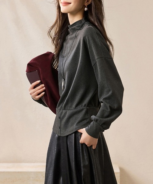 ONEP STAR（ワンピスター）の「ウエストボタンデザインハイネックトップス（Tシャツ/カットソー・レディース・ダークグレー/ダークブラウン・MEDIUM/X-LARGE/LARGE）」の8枚目の写真