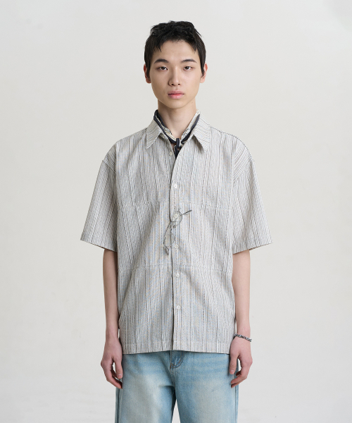 NOISE(ノイズ)の「フェネルリネンストライプシャツ - カーキベージュ(シャツ/ブラウス・レディース・その他・SMALL/MEDIUM/LARGE/X-LARGE)」の8枚目の写真