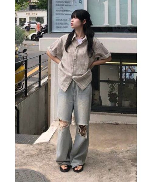 NOISE(ノイズ)の「フェネルリネンストライプシャツ - カーキベージュ(シャツ/ブラウス・レディース・その他・SMALL/MEDIUM/LARGE/X-LARGE)」の16枚目の写真