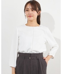 SUIT SELECT（スーツセレクト）の「【おうちで洗えるストレッチ】【7分袖】配色クルーネックプルオーバー/「防シワ」「UV加工」「静電気防止」（Tシャツ/カットソー）」