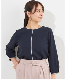 SUIT SELECT（スーツセレクト）の「【おうちで洗えるストレッチ】【7分袖】配色クルーネックプルオーバー/「防シワ」「UV加工」「静電気防止」（Tシャツ/カットソー）」