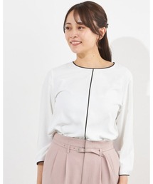 SUIT SELECT（スーツセレクト）の「【おうちで洗えるストレッチ】【7分袖】配色クルーネックプルオーバー/「防シワ」「UV加工」「静電気防止」（Tシャツ/カットソー）」