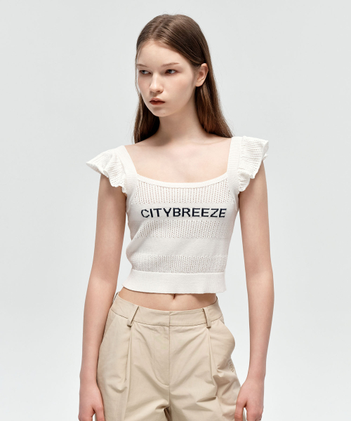 CITYBREEZE(シティブリーズ)の「ストライプクロシェスリーブレスニット_ホワイト(Tシャツ/カットソー・レディース・ホワイト・FREE)」の2枚目の写真