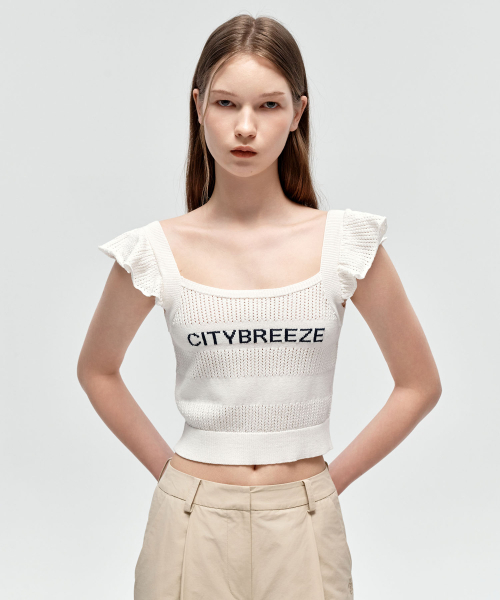 CITYBREEZE(シティブリーズ)の「ストライプクロシェスリーブレスニット_ホワイト(Tシャツ/カットソー・レディース・ホワイト・FREE)」の4枚目の写真