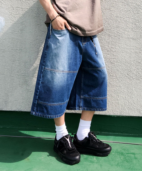 MAKEITTO(メイキット)の「切り替えラインデニムバミューダパンツ_ブルー(その他パンツ・メンズ・その他・S/M/L/XL)」の1枚目の写真