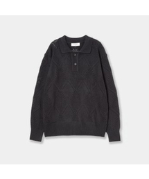 AFTERPRAY（アフタープレイ）の「リーフクロシェニットポロブラック（ニット/セーター）」