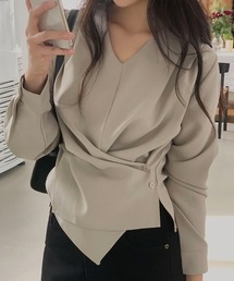 Vネックイレギュラー長袖シャツ