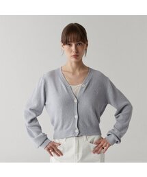 ブークル刺繍カーディガン-グレーブルー