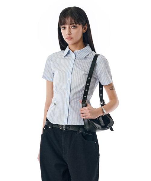 SECONDMONO（セカンドモノローグ）の「W. Stripe Slim Half Shirt [SKYBLUE]_SEWSH001SKYBLUE（シャツ/ブラウス・レディース・その他・S/M）」の5枚目の写真