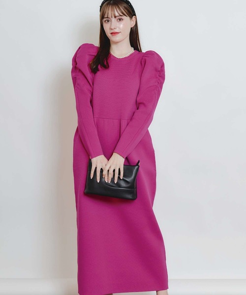 PICCIN PERLA(ピッチンペルラ)の「ギャザースリーブコクーンニットワンピース(ワンピース・レディース・ピンク/ブルー/ブラック/オフホワイト・M)」の1枚目の写真