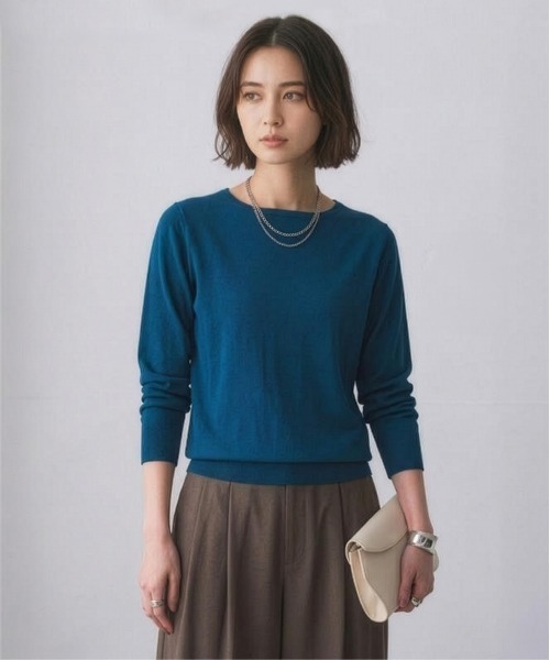 nissen（ニッセン）の「洗えるＵＶカット綿１００％ボートネック７分袖ニット＜大きいサイズ有＞（ニット/セーター・レディース・グレー/ライラック/ブラック/グレイッシュベージュ/グリーン/ブルー系その他・S/3L/LL/L/M）」の5枚目の写真