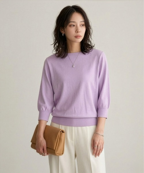 nissen（ニッセン）の「洗えるＵＶカット綿１００％ボートネック７分袖ニット＜大きいサイズ有＞（ニット/セーター・レディース・グレー/ライラック/ブラック/グレイッシュベージュ/グリーン/ブルー系その他・S/3L/LL/L/M）」の6枚目の写真