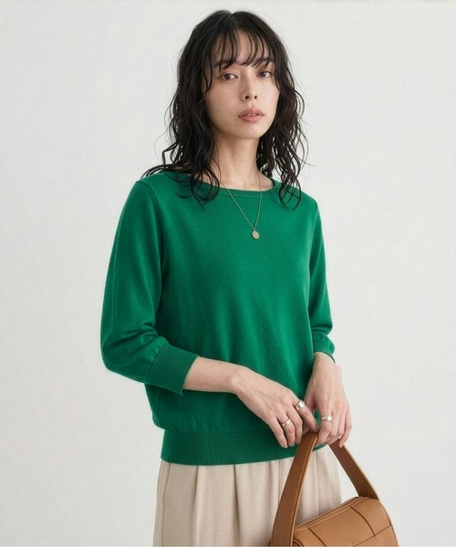 nissen（ニッセン）の「洗えるＵＶカット綿１００％ボートネック７分袖ニット＜大きいサイズ有＞（ニット/セーター・レディース・グレー/ライラック/ブラック/グレイッシュベージュ/グリーン/ブルー系その他・S/3L/LL/L/M）」の4枚目の写真