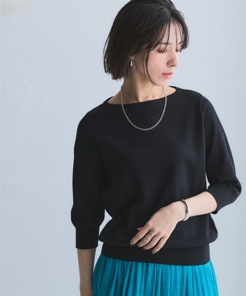 nissen（ニッセン）の「洗えるＵＶカット綿１００％ボートネック７分袖ニット＜大きいサイズ有＞（ニット/セーター・レディース・グレー/ライラック/ブラック/グレイッシュベージュ/グリーン/ブルー系その他・S/3L/LL/L/M）」の8枚目の写真