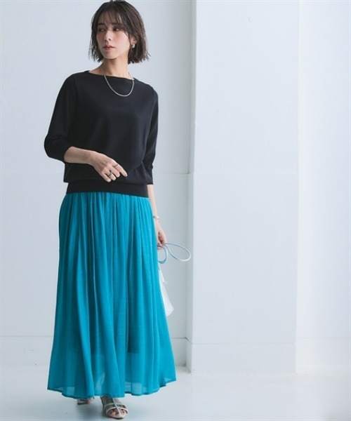 nissen（ニッセン）の「洗えるＵＶカット綿１００％ボートネック７分袖ニット＜大きいサイズ有＞（ニット/セーター・レディース・グレー/ライラック/ブラック/グレイッシュベージュ/グリーン/ブルー系その他・S/3L/LL/L/M）」の9枚目の写真