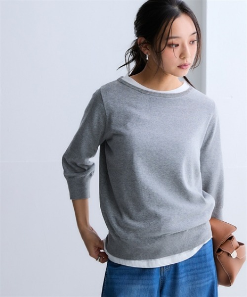 nissen（ニッセン）の「洗えるＵＶカット綿１００％ボートネック７分袖ニット＜大きいサイズ有＞（ニット/セーター・レディース・グレー/ライラック/ブラック/グレイッシュベージュ/グリーン/ブルー系その他・S/3L/LL/L/M）」の11枚目の写真