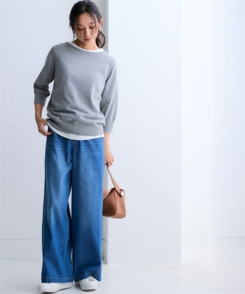 nissen（ニッセン）の「洗えるＵＶカット綿１００％ボートネック７分袖ニット＜大きいサイズ有＞（ニット/セーター・レディース・グレー/ライラック/ブラック/グレイッシュベージュ/グリーン/ブルー系その他・S/3L/LL/L/M）」の12枚目の写真