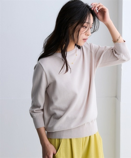 nissen（ニッセン）の「洗えるＵＶカット綿１００％ボートネック７分袖ニット＜大きいサイズ有＞（ニット/セーター・レディース・グレー/ライラック/ブラック/グレイッシュベージュ/グリーン/ブルー系その他・S/3L/LL/L/M）」の14枚目の写真